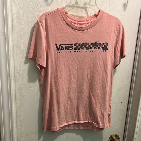 Vans Pink Short Sleeve Tee with Checkered Logo - Picture 1 of 3